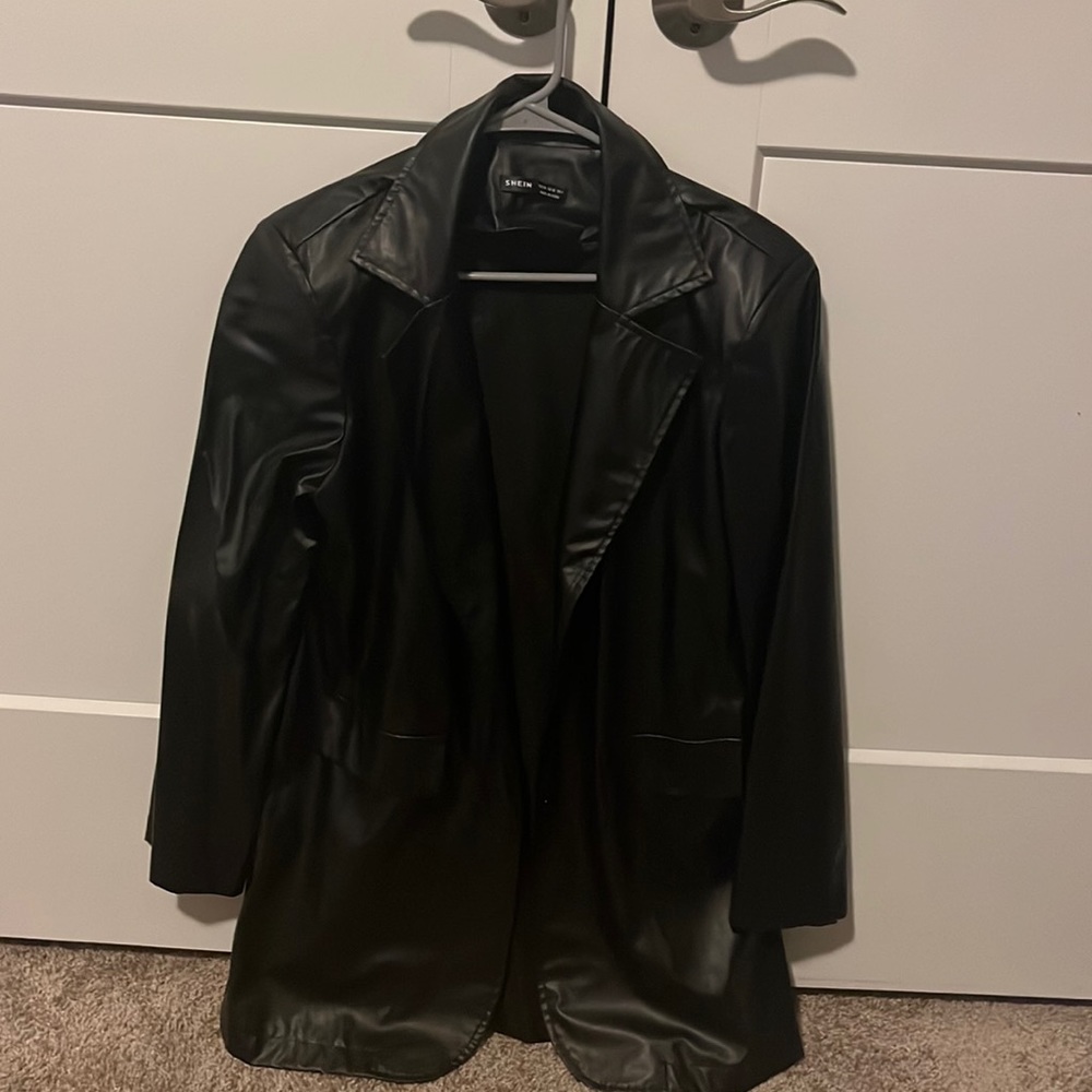 Synthetic black leather coat